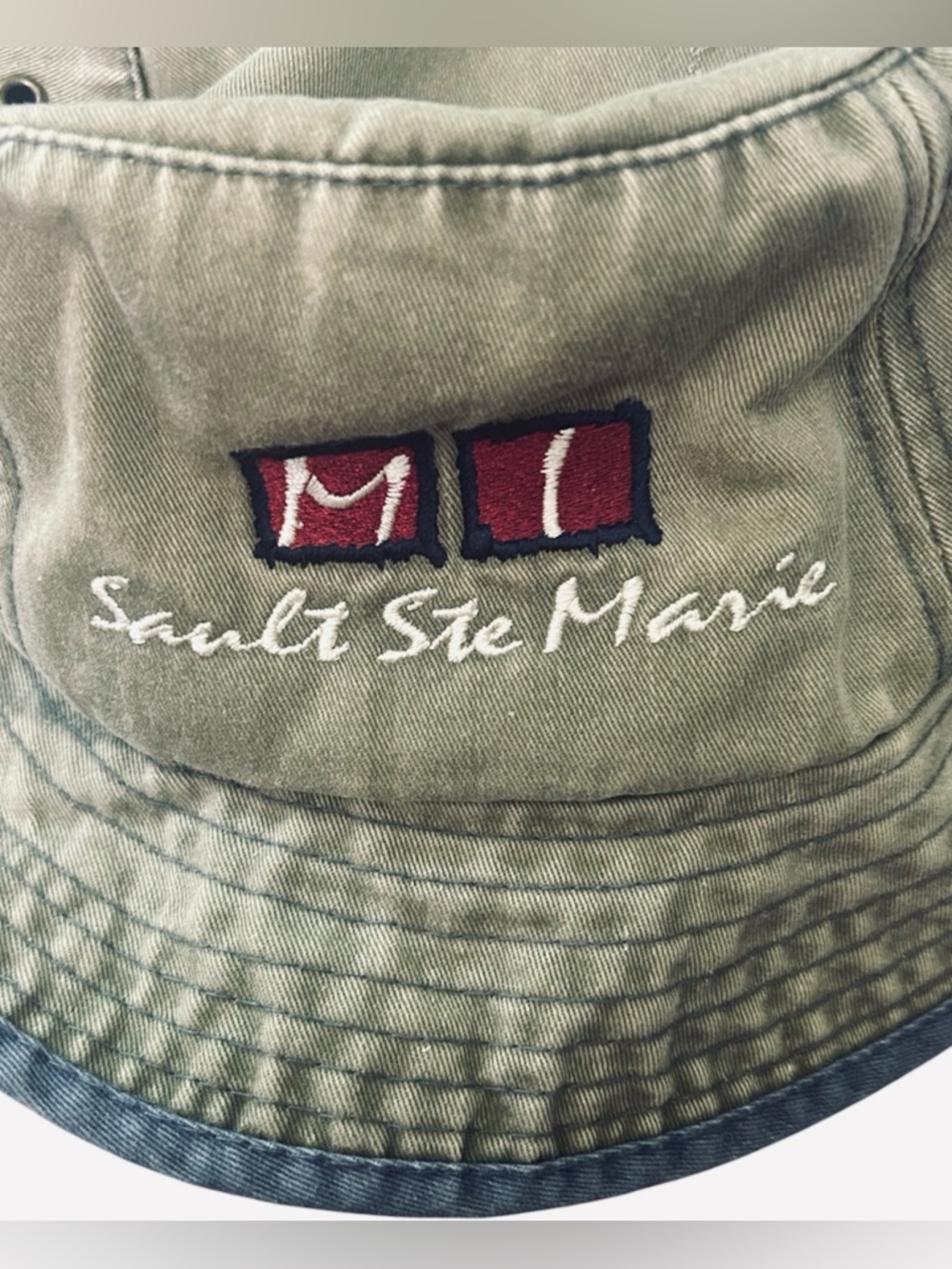 Vintage Sault Ste Marie Embroidered Bucket Hat - Olive Green
